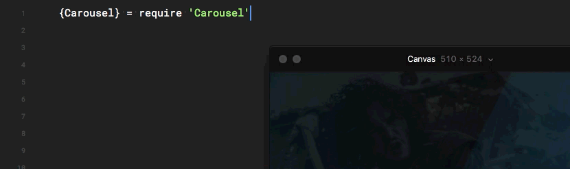 carousel = new Carousel is written in an IDE and the preview shows the carousel appear.